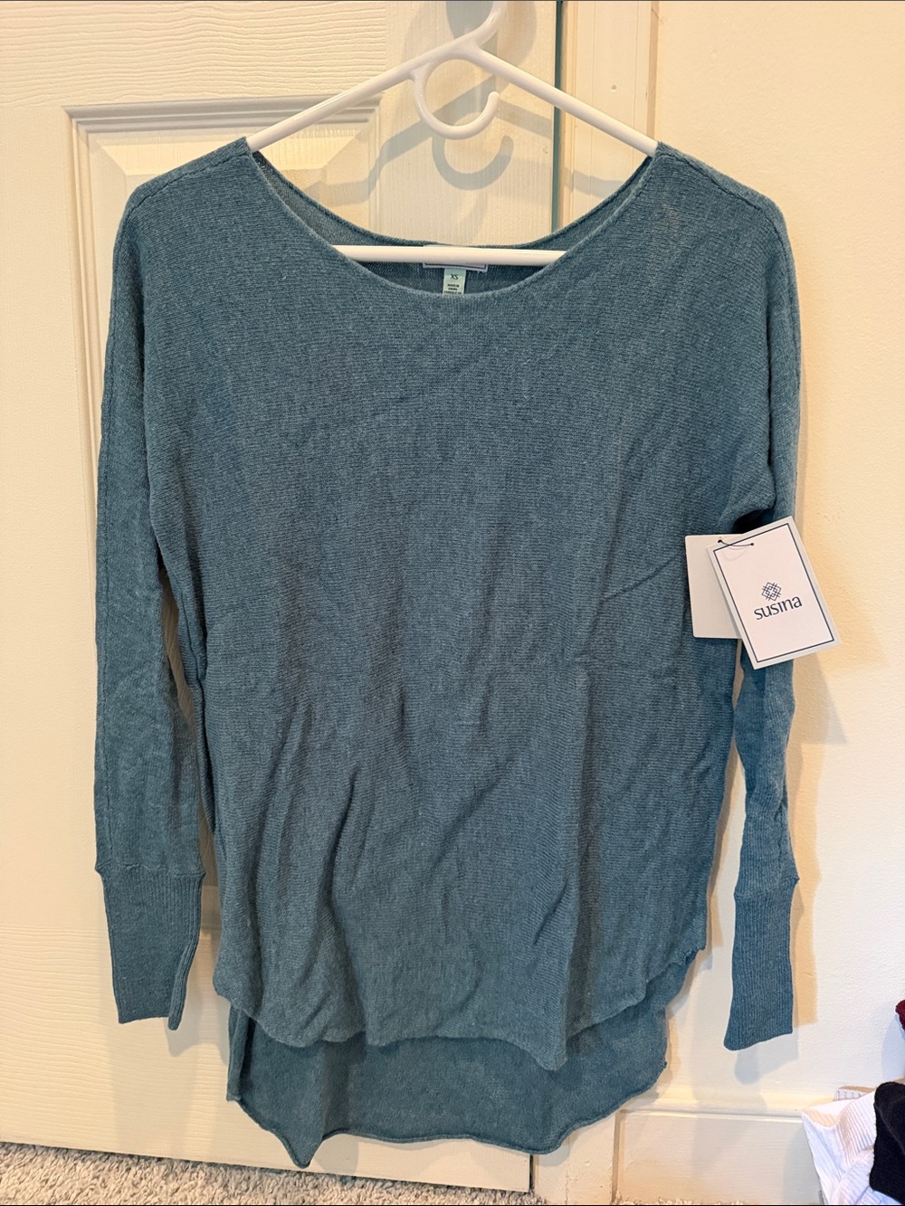 Susina Dusty Teal Lightweight Long Sleeve Knit Top
